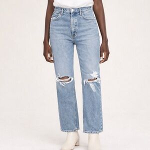 AGOLDE Wilder Jeans Womens 24 High Rise Straight Distressed Organic Cotton Denim